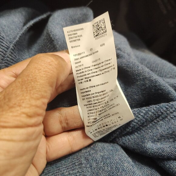 Hugo Boss Regular Fit Wool Cotton Blue Pullover Sweater Men Size M 1/2 Zip FLAW - Picture 9 of 16